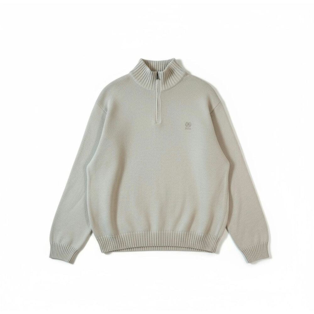 NWT IZOD Mens Cotton Quarter Zip Knit Mock Neck Sweater Stonedust XXL Fisherman